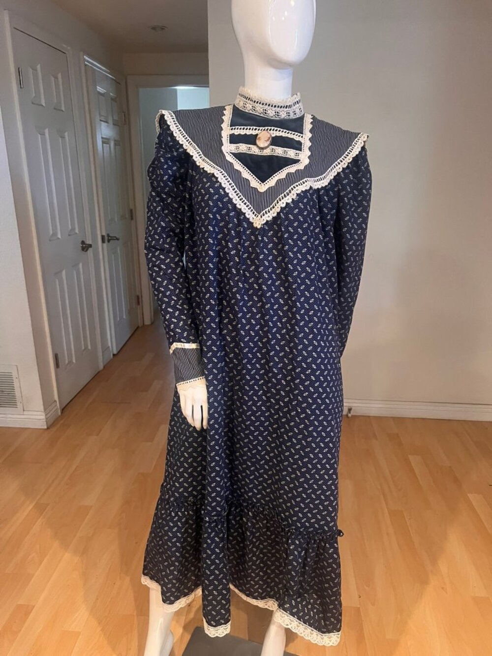 70'S SCOTT McCLINTOCK GUNNE SAX PRARIE CALICO DRESS HIGH NECK SZ XL / 16 - Picture 4 of 9
